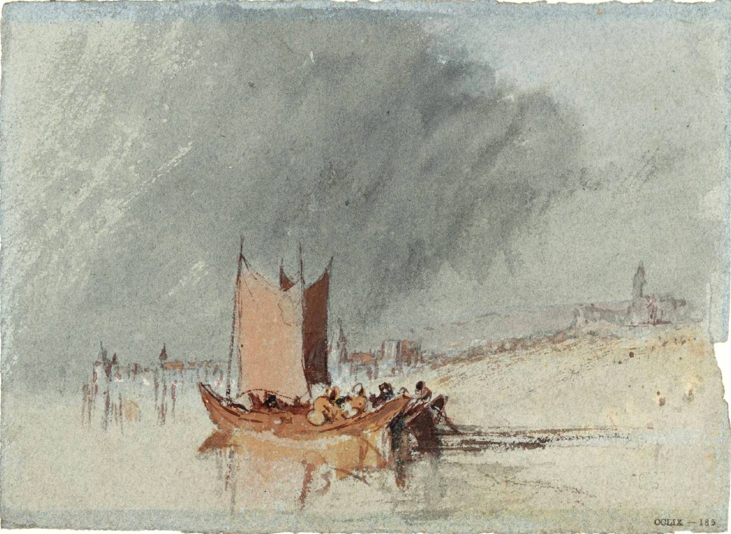 Boats on the Loire, Possibly near Ingrandes, vintage artwork by Joseph Mallord William Turner, 12x8" (A4) Poster