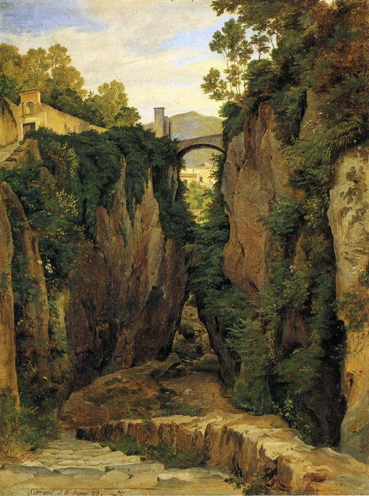 Grotto near Sorrento with Bridge, vintage artwork by Heinrich Carl Reinhold, 12x8" (A4) Poster