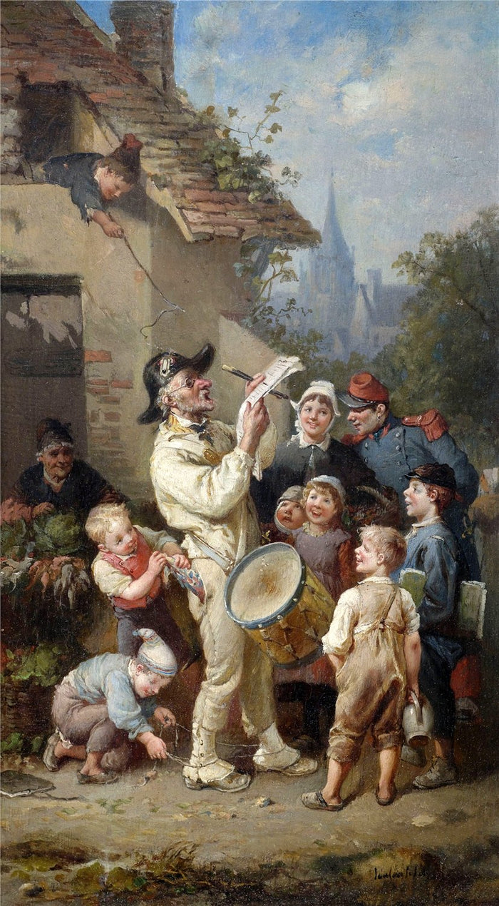 The Teasing of the Crier, vintage artwork by Francois-Louis Lanfant de Metz, A3 (16x12