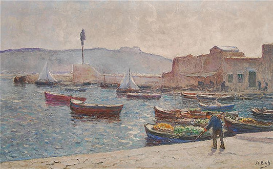 Waterfront at Villefrancke, vintage artwork by Anna Boch, 12x8" (A4) Poster