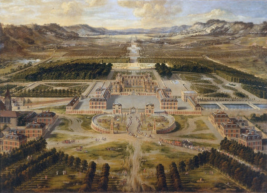 Bird's Eye View of the Chateau and Gardens of Versailles, vintage artwork by Pierre Patel the Elder, 12x8" (A4) Poster