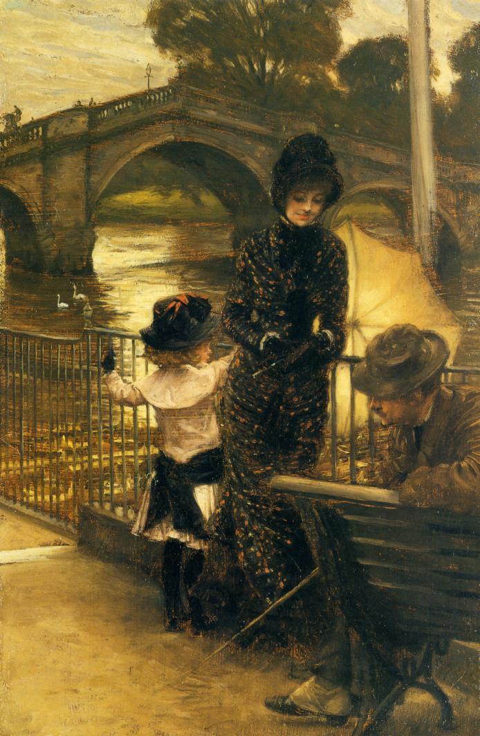 by  the Thames at Richmond, vintage artwork by James Tissot, 12x8" (A4) Poster