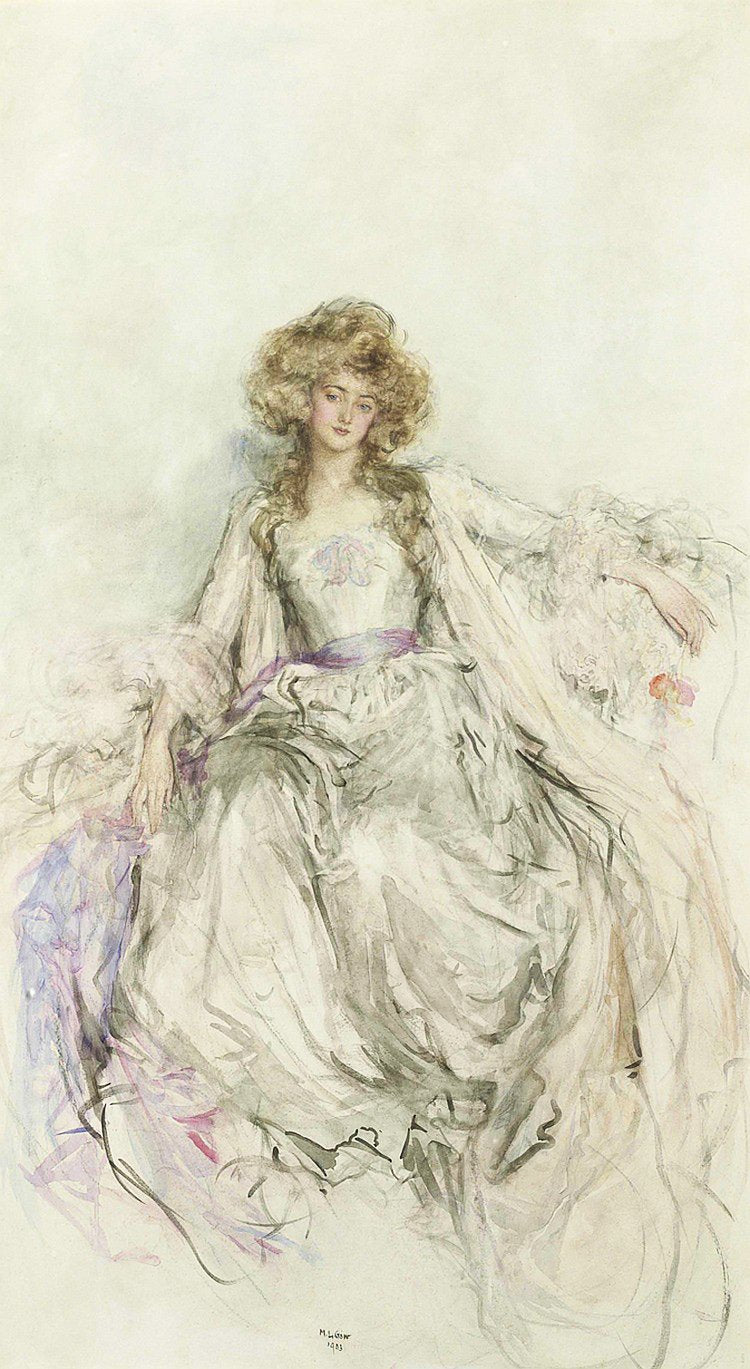 An Elegant Lady in an Evening Gown, vintage artwork by Mary Louisa Gow, 12x8" (A4) Poster