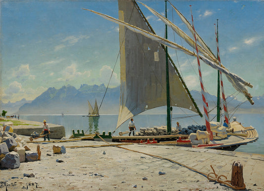 View of Vevey, vintage artwork by Peder Mork Mønsted, 12x8" (A4) Poster