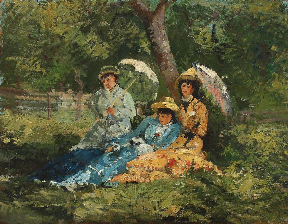 Women in the Park, vintage artwork by Andreescu, Ion, 12x8" (A4) Poster