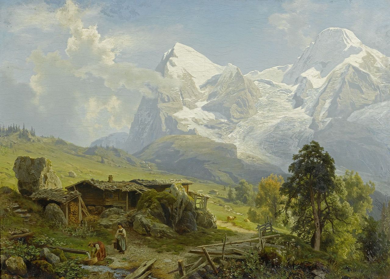 View from Wengerenalp to Eiger and Mönch, vintage artwork by August Wilhelm Leu, A3 (16x12") Poster Print