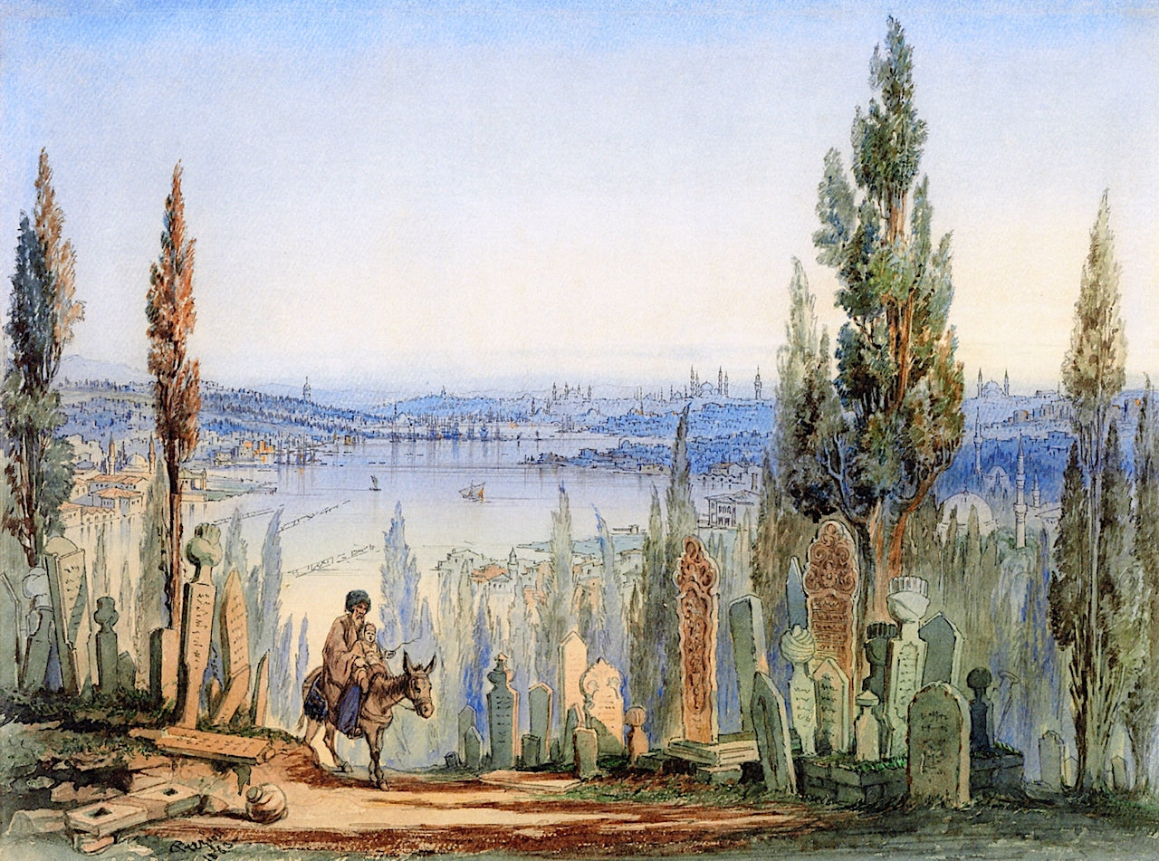 The Cemetery at Eyüp, Constantinople, vintage artwork by Count Amadeo Preziosi, A3 (16x12") Poster Print