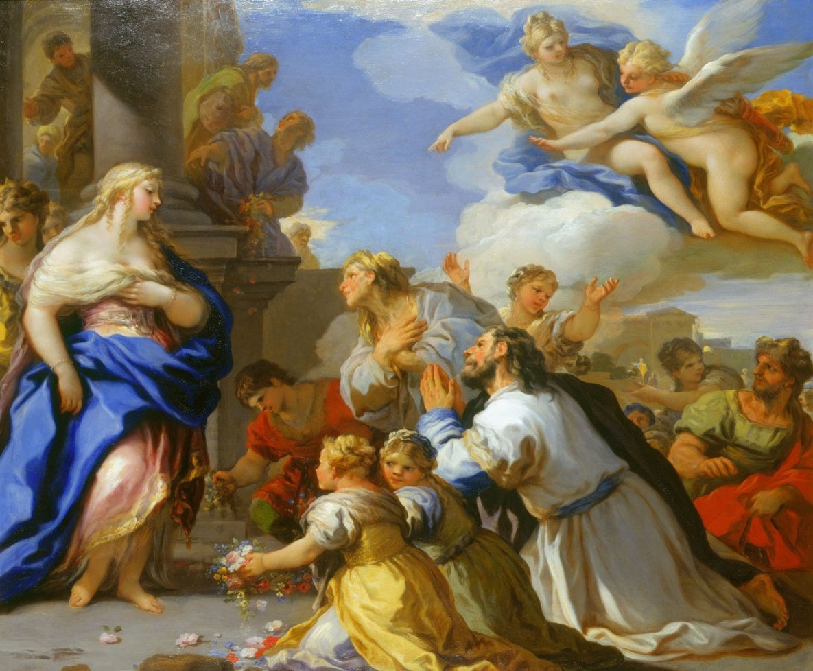 Psyche Honoured by  the People, vintage artwork by Luca Giordano, 12x8" (A4) Poster