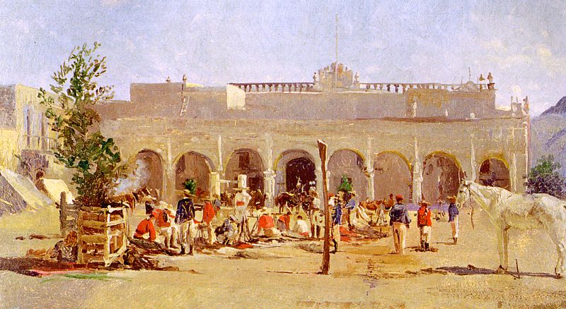 Mexican Scene with French Soldiers, vintage artwork by Conrad Wise Chapman, 12x8" (A4) Poster