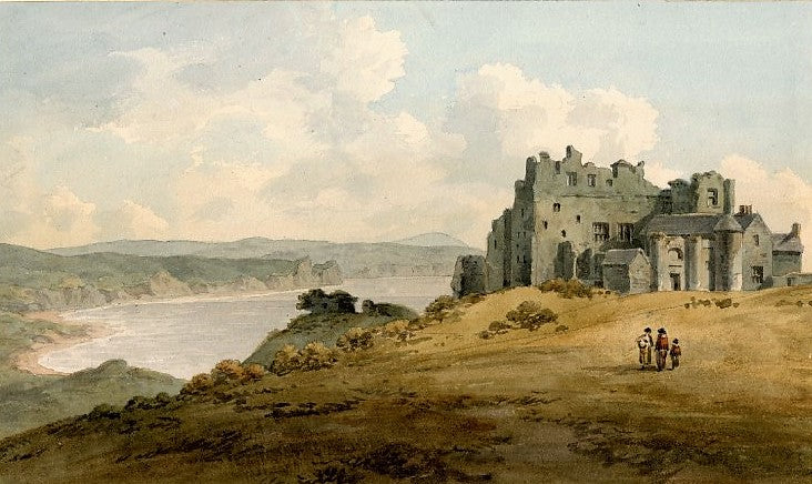 Ruins of Oxwich Castle, vintage artwork by John Warwick Smith, 12x8" (A4) Poster