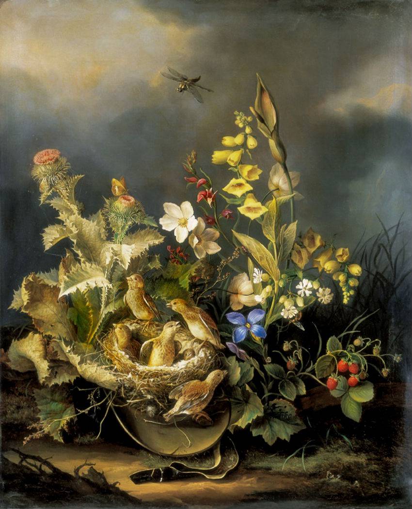 Still Life With Bird Nest, vintage artwork by Karl Gruber, A3 (16x12") Poster Print