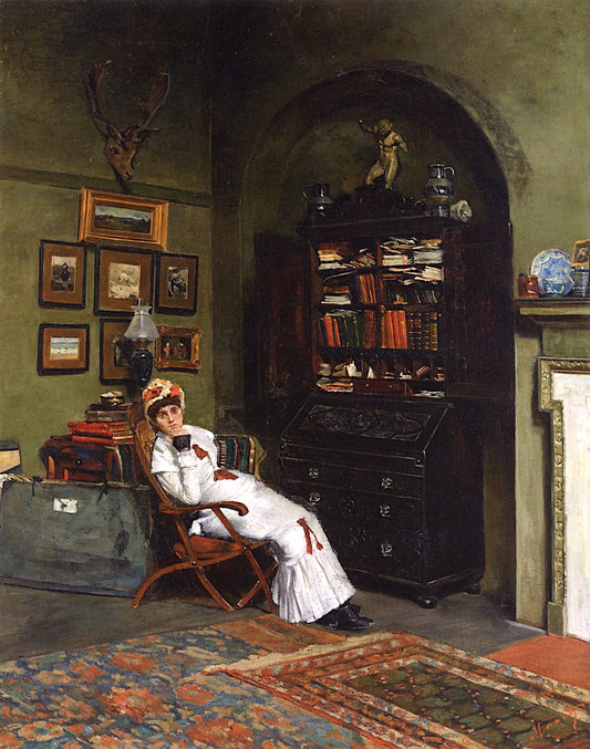 Esther Kenworthy Waterhouse in the Artist's Studio, Primrose Hill, vintage artwork by William Logsdail, 12x8" (A4) Poster