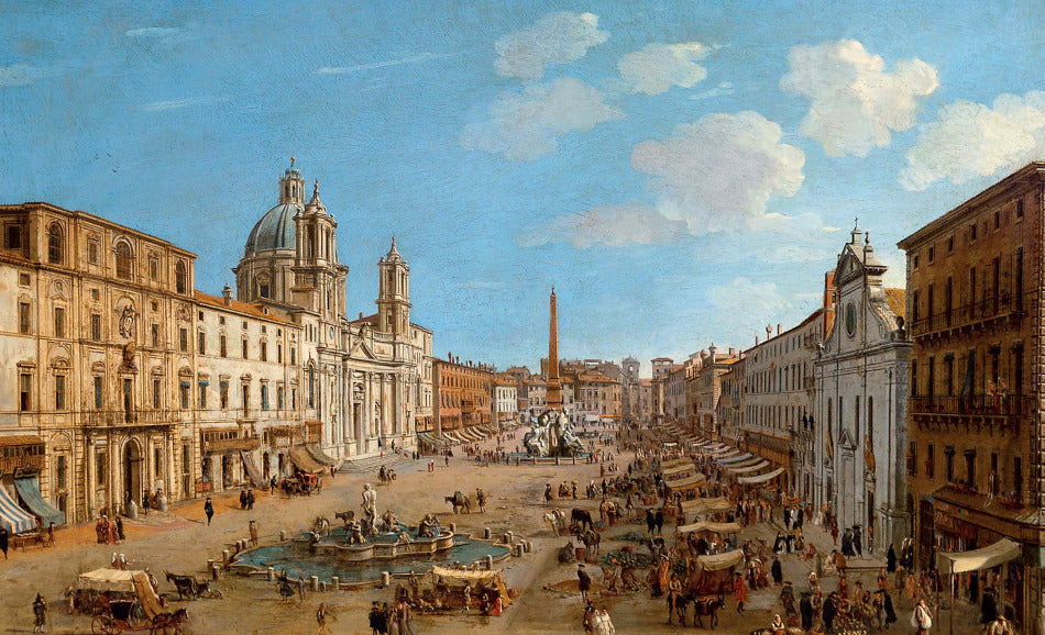 The Piazza Navona, Rome, vintage artwork by Caspar van Wittel, 12x8" (A4) Poster
