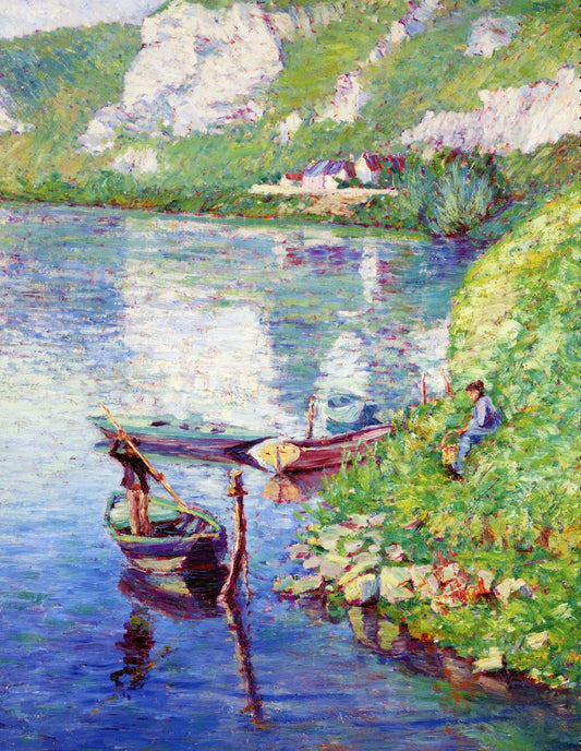 The Ferryman, Les Andelys, vintage artwork by Wynford Dewhurst, 12x8" (A4) Poster