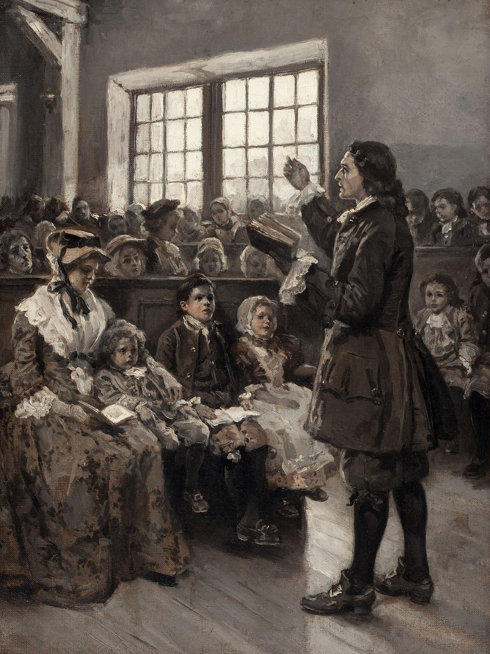 John Wesley Teaching His Sunday School, vintage artwork by Alice Barber Stephens, 12x8" (A4) Poster