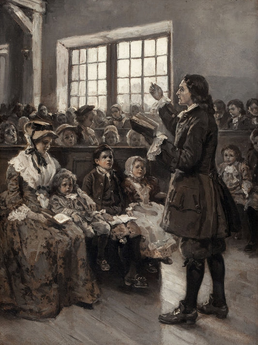 John Wesley Teaching His Sunday School, vintage artwork by Alice Barber Stephens, 12x8" (A4) Poster