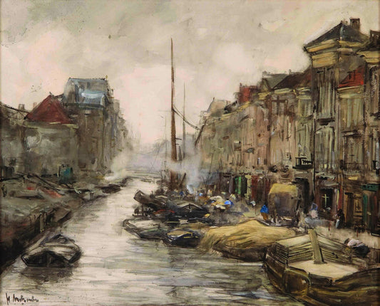 Canal Brouwersgracht in The Hague, vintage artwork by Floris Arntzenius, 12x8" (A4) Poster
