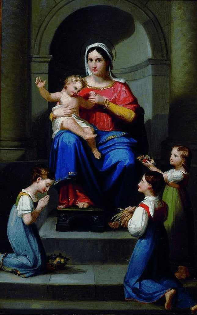 Offering to Mary and Jesus, vintage artwork by Marie Ellenrieder, 12x8" (A4) Poster