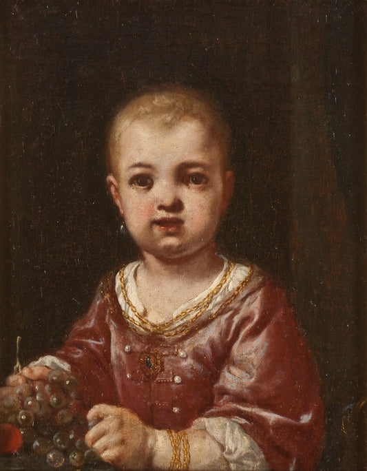 Girl Holding a Bunch of Grapes, vintage artwork by Antonio Mercurio Amorosi, 12x8" (A4) Poster