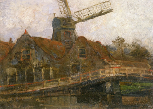 Houses and Paltrok Mill on the Voorweg, vintage artwork by Piet Mondriaan, 12x8" (A4) Poster