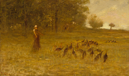 Girl with Turkeys, vintage artwork by George Fuller, A3 (16x12") Poster Print