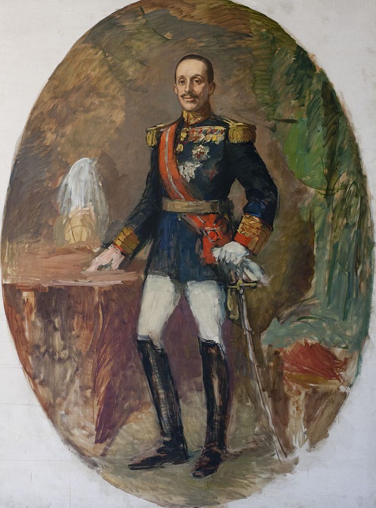 Portrait of Alfonso XIII de España, vintage artwork by Ricardo Canals y Llambi, 12x8" (A4) Poster