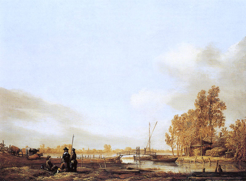 River Landscape with Bridge, vintage artwork by Aelbert Cuyp, 12x8" (A4) Poster