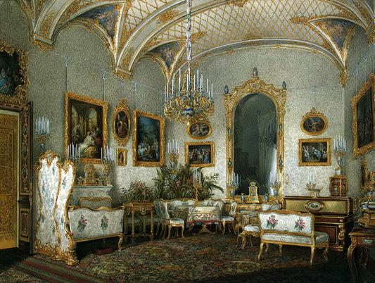 The White Salon in the Winter Palace, vintage artwork by Eduard Gau, A3 (16x12") Poster Print