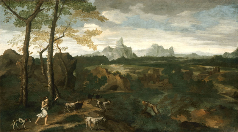 Landscape with a Herdsman and Goats, vintage artwork by Gaspard Dughet, 12x8" (A4) Poster