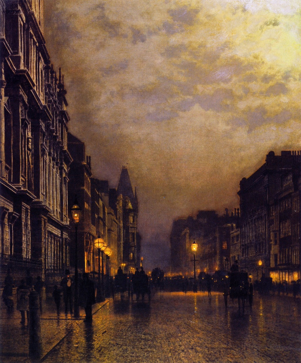 London, Piccadilly at Night, vintage artwork by John Atkinson Grimshaw, 12x8" (A4) Poster