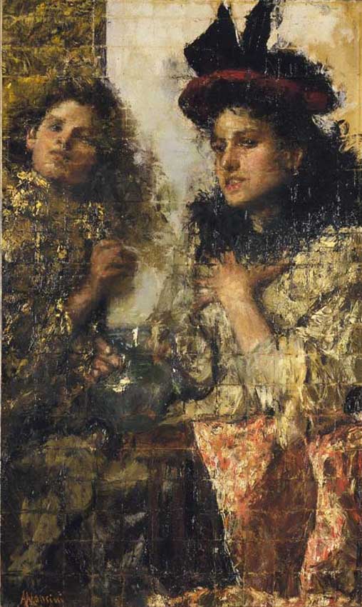 De Lafenis, vintage artwork by Antonio Mancini, 12x8" (A4) Poster