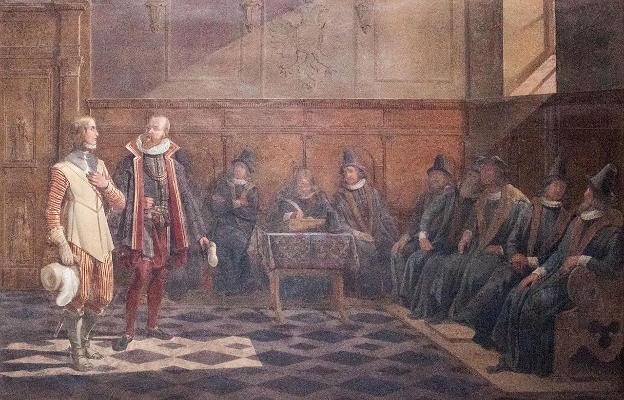 Gustav Vasa before the council in Lübeck, vintage artwork by Johan Gustaf Sandberg, 12x8" (A4) Poster