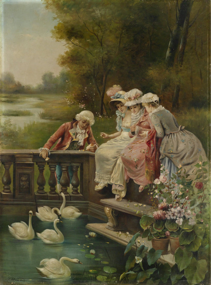 Feeding the swans by Hans Zatzka,A3(16x12