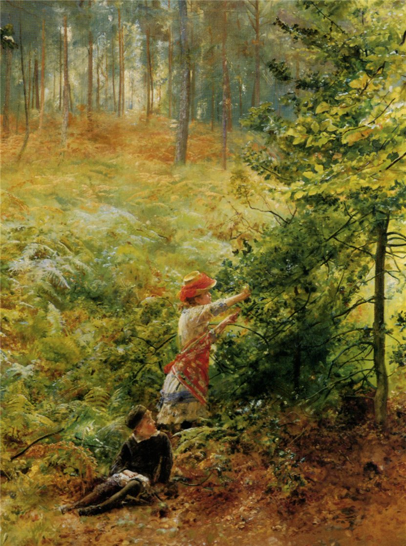 Gathering blackberries, vintage artwork by Sir Robert Ponsonby  Staples, Bt., 12x8" (A4) Poster