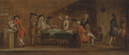 Figures in a Tavern or Coffee House, vintage artwork by Attributed to Joseph Highmore, 12x8" (A4) Poster