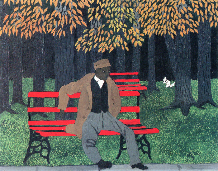 Man on a Bench, vintage artwork by Horace Pippin, 12x8