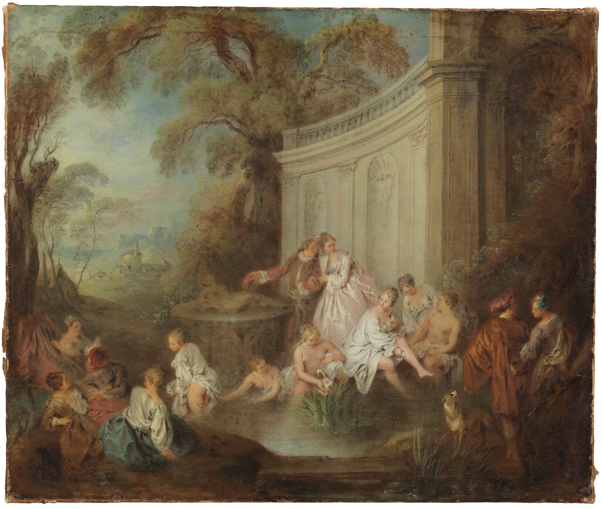 A Company Bather in a Park, vintage artwork by Jean-Baptiste Pater, 12x8" (A4) Poster