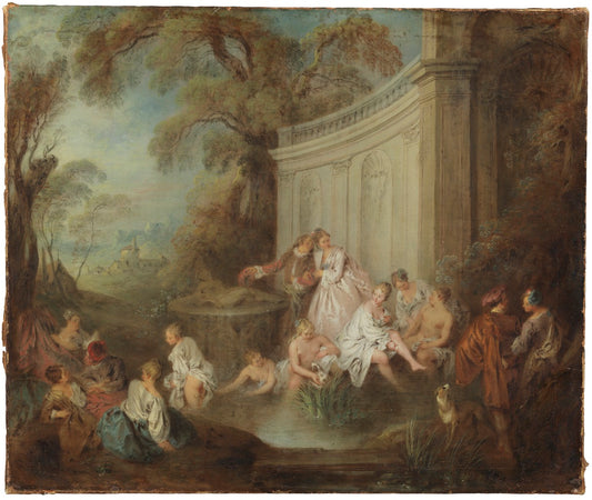 A Company Bather in a Park, vintage artwork by Jean-Baptiste Pater, 12x8" (A4) Poster