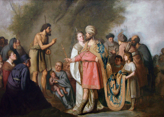Saint John the Baptist preaching before Herod Antipas, vintage artwork by Pieter Fransz. de Grebber, 12x8" (A4) Poster