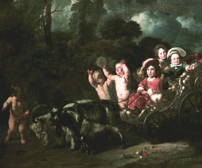 Children in a Goat Carriage, vintage artwork by Ferdinand Bol, 12x8" (A4) Poster