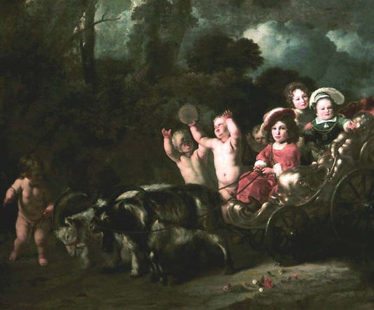 Children in a Goat Carriage, vintage artwork by Ferdinand Bol, 12x8" (A4) Poster