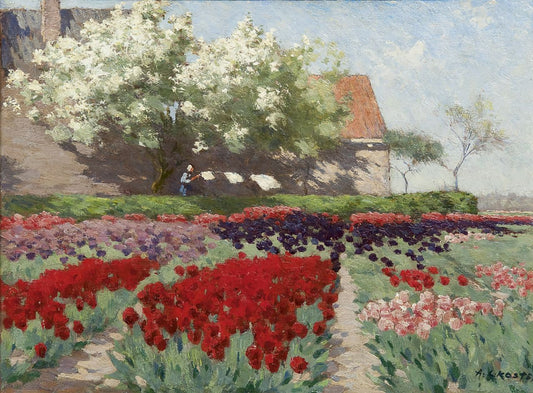 Blooming tulip fields and fruit trees, vintage artwork by Antonie Lodewijk Koster, 12x8" (A4) Poster