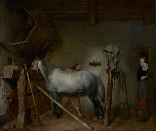 Horse Stable, vintage artwork by Gerard ter Borch, 12x8" (A4) Poster