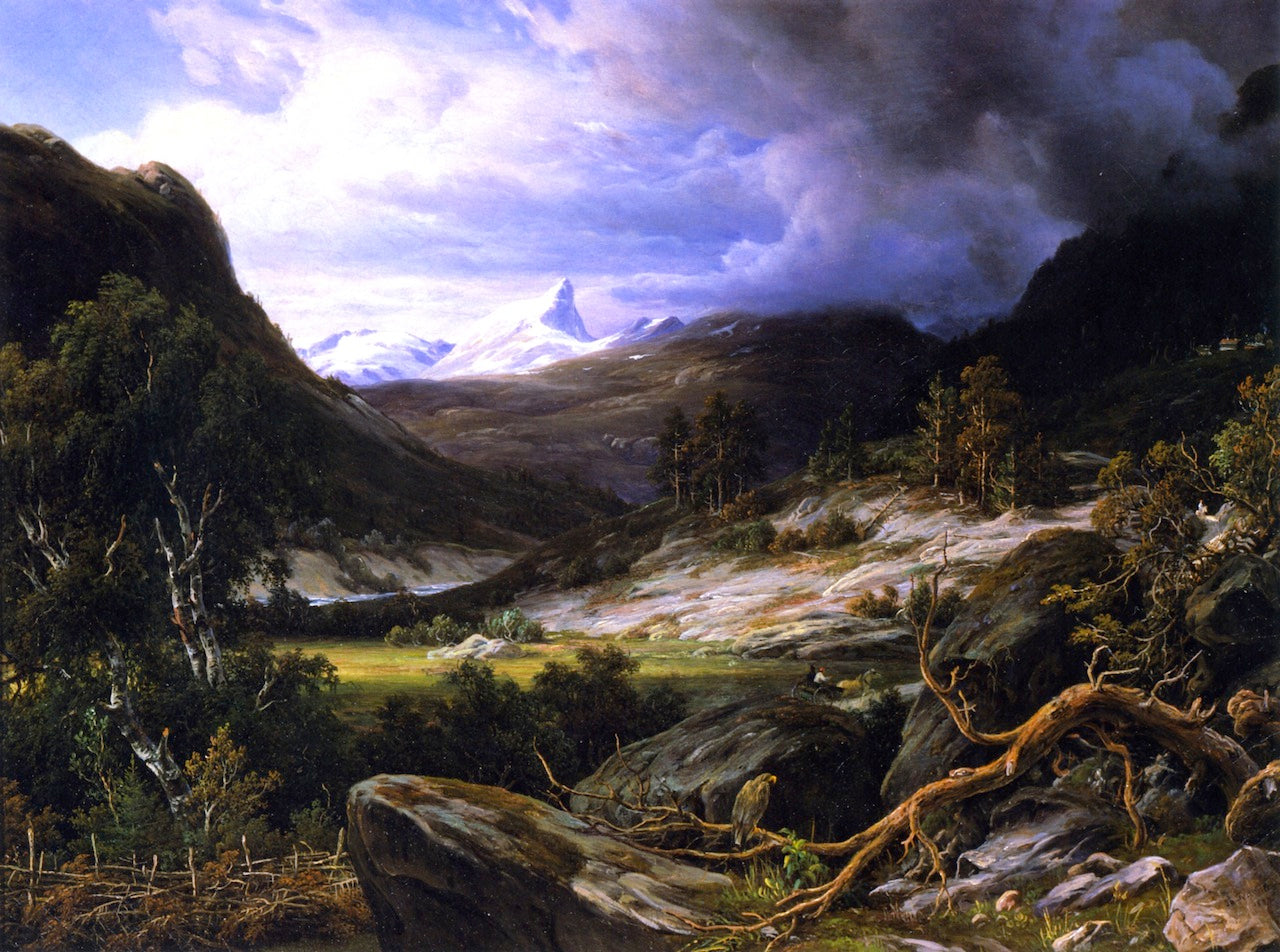View over Romsdal with Ramsdalshornn in the Background, vintage artwork by Thomas Fearnley, A3 (16x12") Poster Print