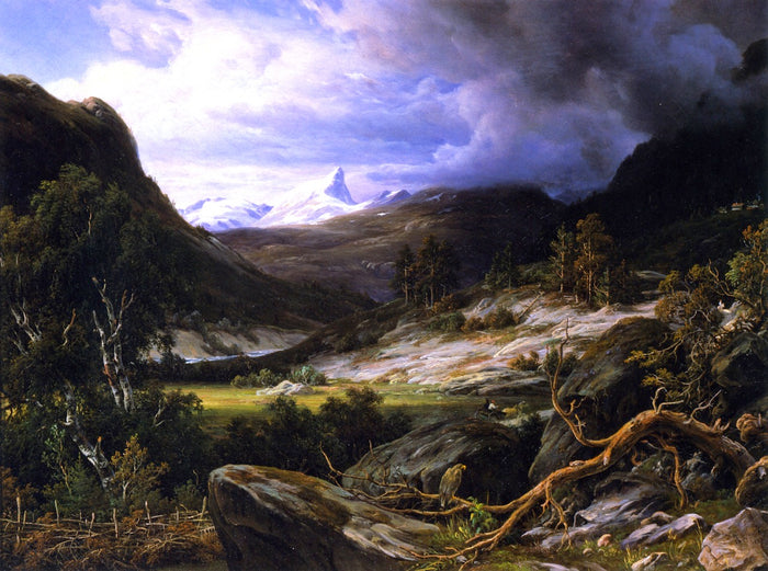 View over Romsdal with Ramsdalshornn in the Background, vintage artwork by Thomas Fearnley, A3 (16x12