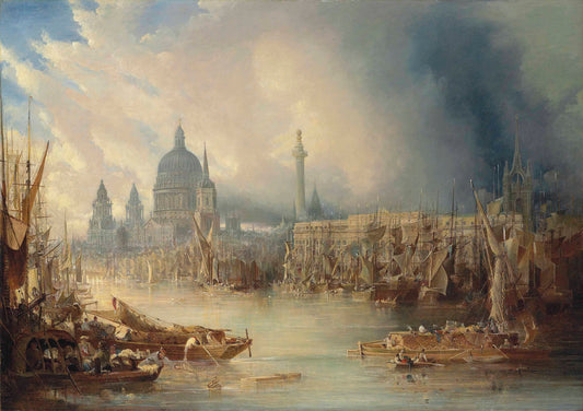 View of St Paul's Cathedral and the Monument from the South Bank of the River Thames, vintage artwork by John Gendall, A3 (16x12") Poster Print