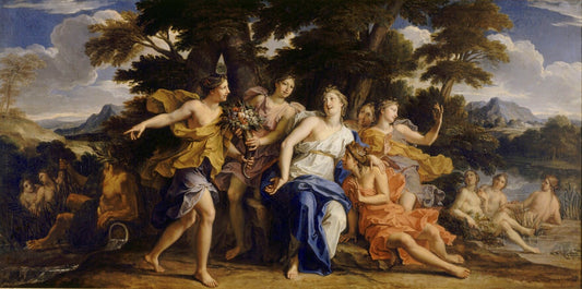 Nymphs Presenting a Cornucopia to Amalthea, vintage artwork by Noël Coypel I, 12x8" (A4) Poster