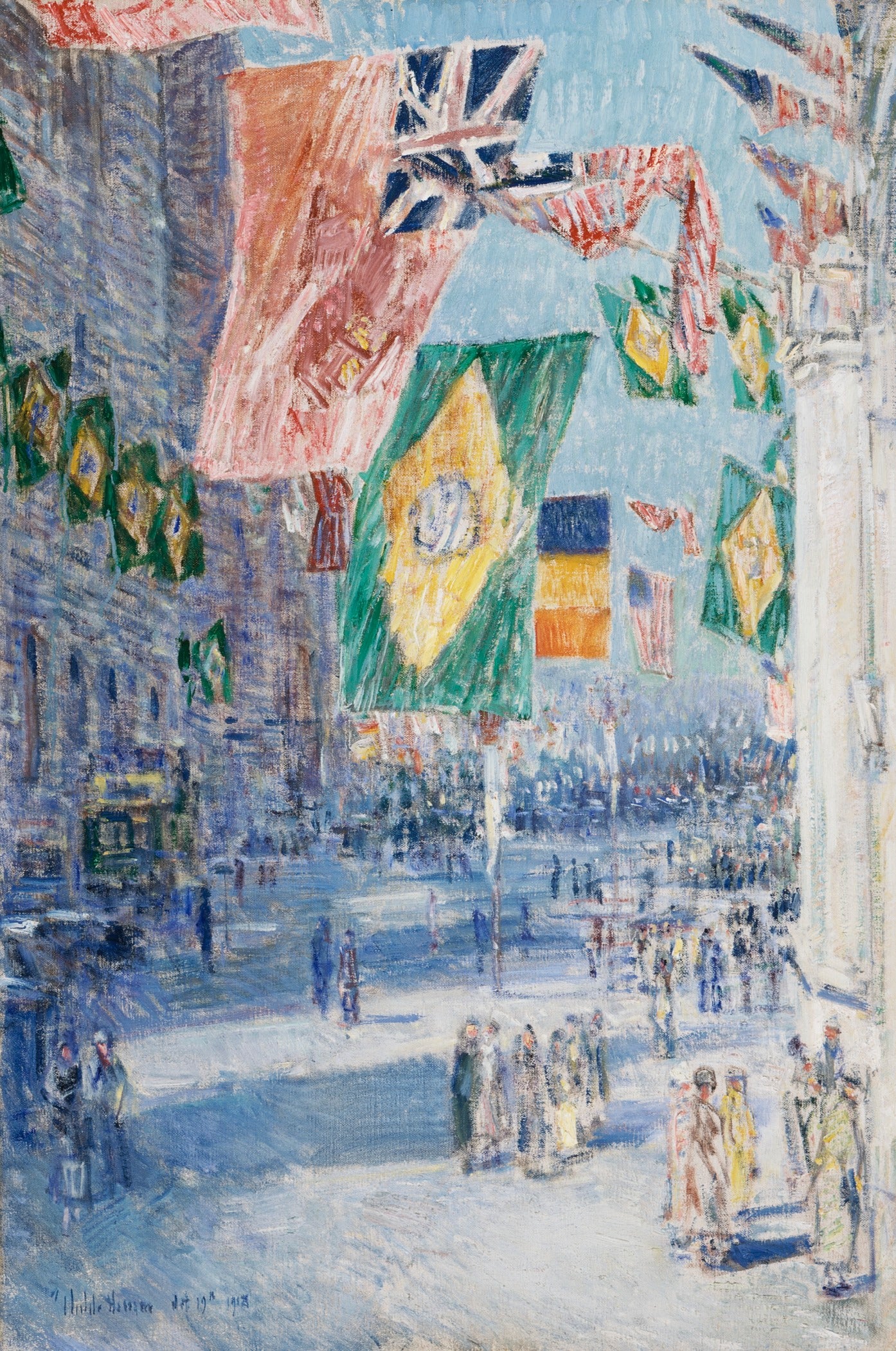Avenue of the Allies: Brazil, Belgium, vintage artwork by Childe Hassam, 12x8" (A4) Poster