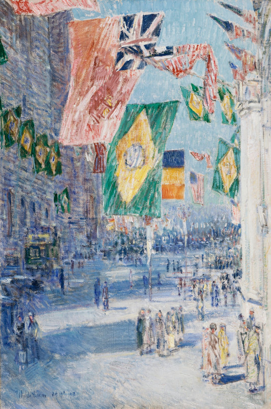 Avenue of the Allies: Brazil, Belgium, vintage artwork by Childe Hassam, 12x8" (A4) Poster
