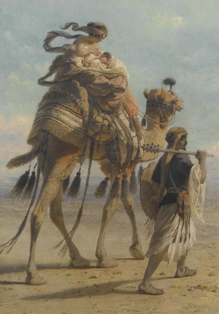 A Bedouin Family Crossing the Desert, vintage artwork by Carl Haag, A3 (16x12") Poster Print